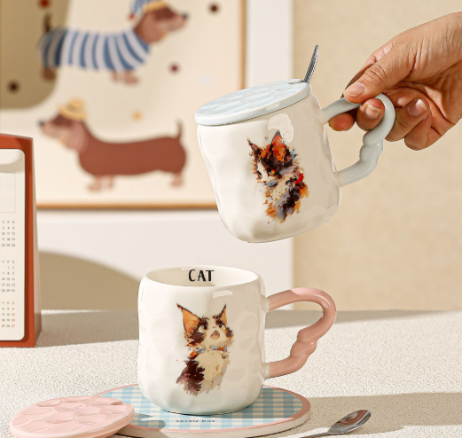 Cute Pet Ceramic Mug – Dog & Cat Cartoon Coffee Cup