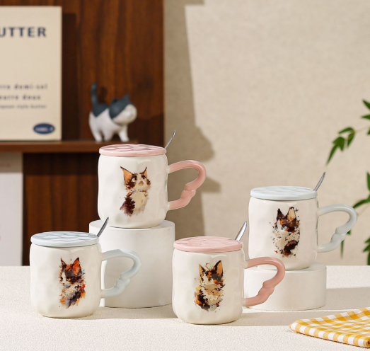 Cute Pet Ceramic Mug – Dog & Cat Cartoon Coffee Cup