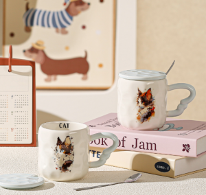 Cute Pet Ceramic Mug – Dog & Cat Cartoon Coffee Cup