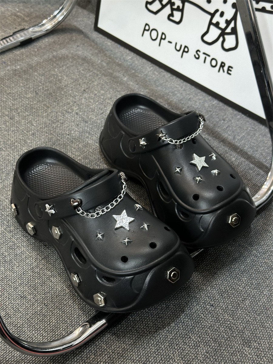 Women’s Punk Style Platform Clogs 7cm Chunky Sole Summer Slip-On Shoes
